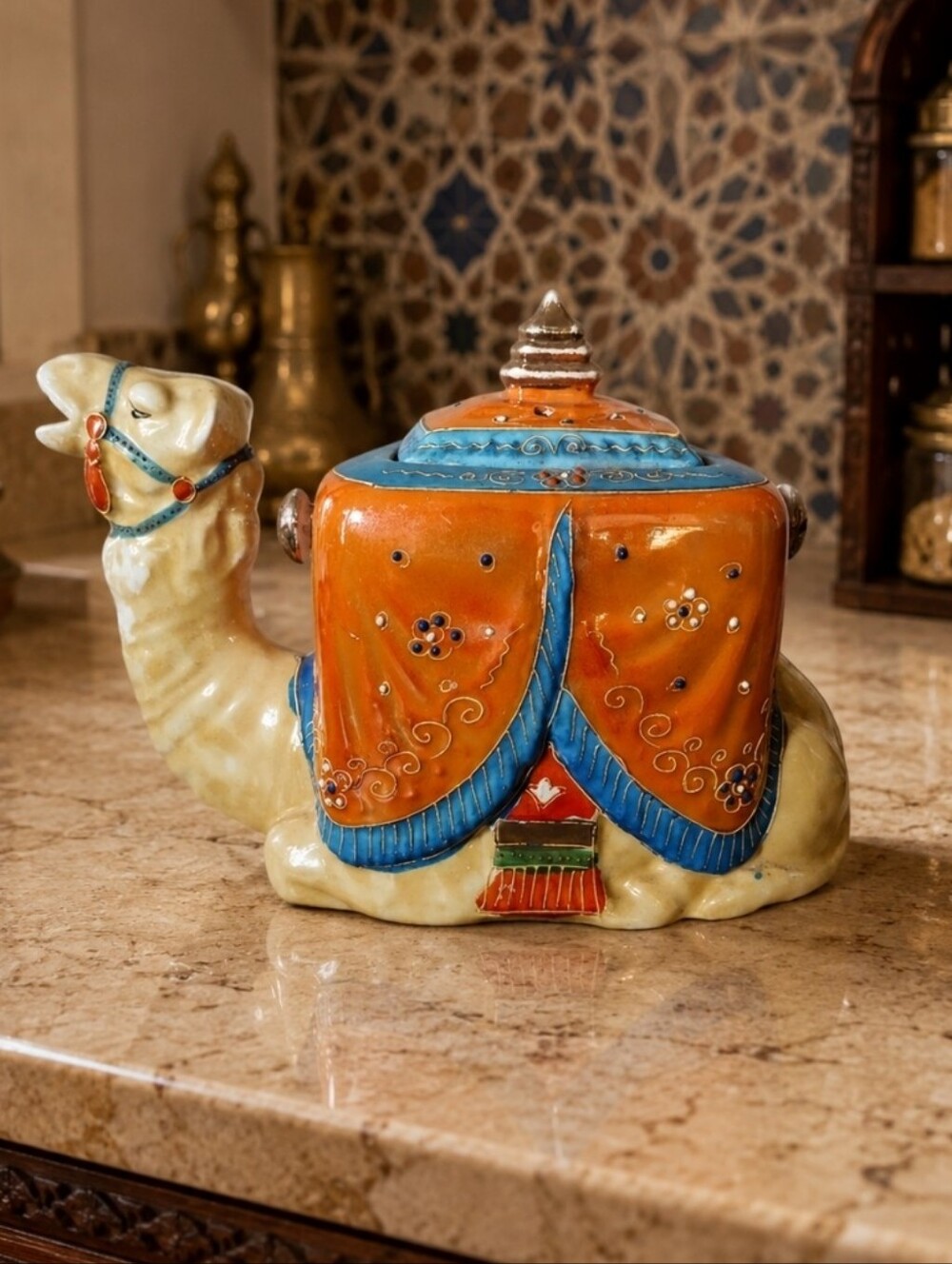 Camel Teapot WITHOUT WIcker Handle Peach Lusterware Vintage See Description